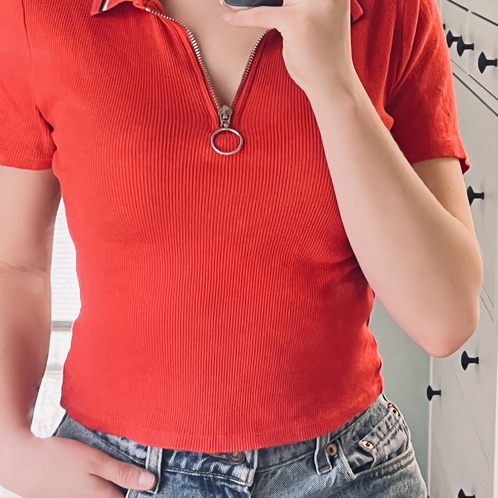 Urban outfitters red rubbed zip up top